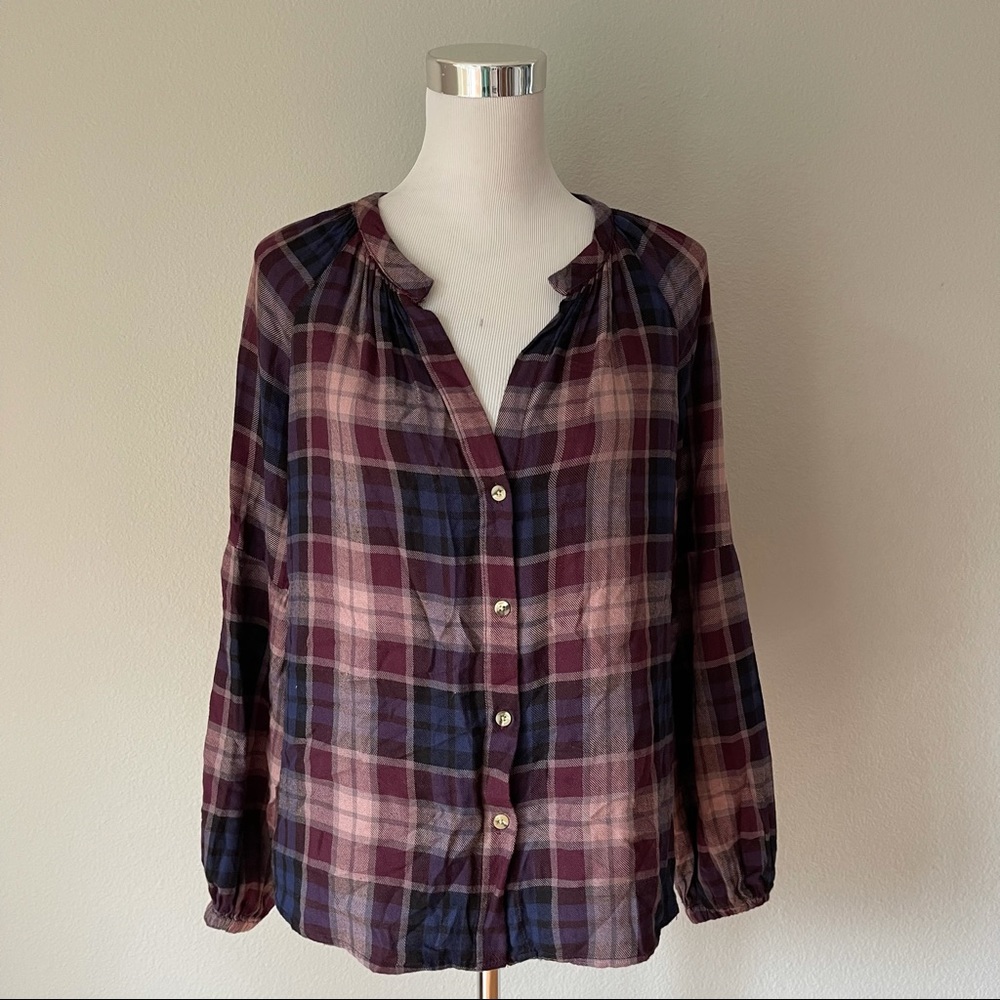 Harper Rayon Plaid Purple Button Down Top Size S